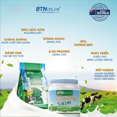 Sữa Tươi Tách Béo BTNature 1KG - Dinh Dưỡng Thể Hình, Bột Tiện Lợi, Hỗ Trợ Tái Tạo Cơ Bắp, Ít Béo, Không Đường, Hương Vị Thanh Nhẹ