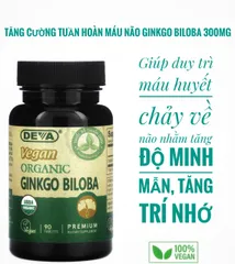 [DATE 12/2027] VEGAN - Viên uống bổ não và ngăn ngừa đột quỵ  Ginkgo Biloba Hữu Cơ 300mg hãng DEVA