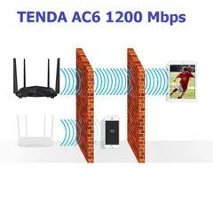 Router Wifi Tenda AC6 1200Mbps - Thiết Bị Phát Sóng 4 Râu Tốc Độ Cao, Hỗ Trợ Cài Đặt Tiếng Việt, Phù Hợp Gia Đình