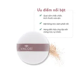 Bông Phấn Tròn Vacosi BP20 Trắng Nhẹ - Phụ Kiện Trang Điểm Dễ Sử Dụng cho Làn Da Mềm Mại, Giúp Tán Phấn Đều  và Tiết Kiệm Chi Phí