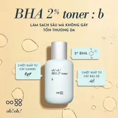 Toner Nước Hoa Hồng oh!oh! 2% BHA Tẩy Tế Bào Chết, Làm Sạch 75ml - Lý Tưởng Cho Da Dầu, Ngừa Mụn, Tăng Cường Độ Sáng Da