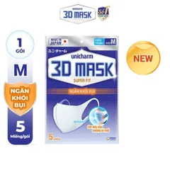 Khẩu Trang Unicharm 3D Mask Siêu Thoáng - Ngăn Khói Bụi Size M, Gói 5 Cái - Khẩu Trang Nhật Bản, Thiết Kế 3D Cho Cảm Giác Thoải Mái