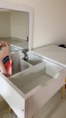 Ảnh đánh giá Bàn Trang Điểm Mini Màu Trắng Ngồi Bệt Chân Gỗ Sồi - Thiết Kế Hiện Đại Tiện Lợi Cho Phòng Ngủ Nhỏ Gọn
