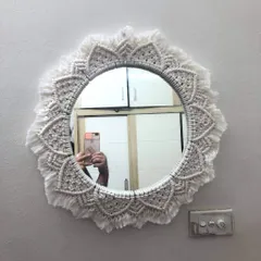 Ảnh đánh giá Gương treo trang trí viền đan macrame thủ công - Phong cách cổ điển sang trọng cho không gian nhà cửa độc đáo