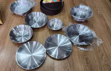 Ảnh đánh giá Bộ bát đĩa nhôm dã ngoại xếp gọn 16 chiếc với túi đựng - Đồ dùng cắm trại tiện lợi cho gia đình và chuyến đi ngoài trời