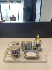 Ảnh đánh giá Bộ Đồ Dùng Nhà Tắm Sứ Cao Cấp - Cốc Đựng Bàn Chải Đánh Răng, Khay Xà Phòng, Lọ Nước Rửa Tay Đẹp Mắt, Họa Tiết Tinh Xảo
