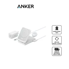 Đế Sạc Không Dây 3in1 Anker MagGo 15W A2557 - Sạc Nhanh USB-C 40W, Thiết Kế Sang Trọng, Tương Thích MagSafe, Sạc Đồng Thời 3 Thiết Bị