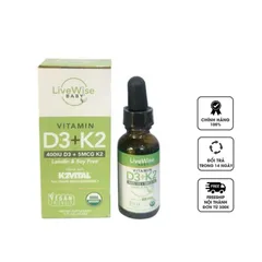Vitamin D3 + K2 Organic Livewise dạng giọt cho trẻ sơ sinh của Mỹ