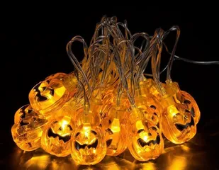 Dây đèn LED bí ngô 2,5m trang trí Halloween - 12 bóng phát sáng dễ thương, dùng pin tiện lợi cho không gian lễ hội