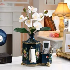 Set Trang Trí Gốm Sứ 3in1 - Lọ Hoa, Hộp Giấy và Ống Để Đồ Họa Tiết Sang Trọng, Unique Home Decor Gift