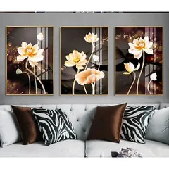 Tranh Canvas Treo Tường 3D Hoa Sen Vàng - Trang Trí Phòng Khách, Phòng Ngủ Sang Trọng, Chất Liệu Dễ Vệ Sinh