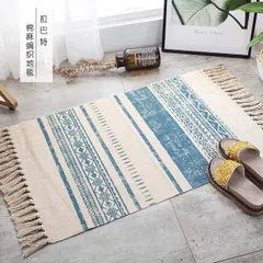 Thảm Boho 90x60cm Họa Tiết Tối Giản Cho Phòng Khách, Phòng Ngủ - Dễ Vệ Sinh, Chất Liệu Cotton Thân Thiện Với Môi Trường