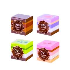 Combo 4 Gôm Tẩy Màu Deli EH302 Hình Bánh Ngọt - Tẩy Xóa Dễ Dàng, Ít Vụn, Màu Sắc Bắt Mắt Cho Văn Phòng và Trường Học