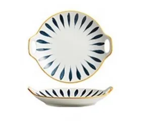 Đĩa sứ thuyền Nhật Bản phong cách Retro - Sứ xương cao cấp, miệng viền vàng kim trang trí, 4 x 23.5cm, phù hợp với lò vi sóng và máy rửa bát