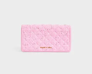 Túi xách Charles & Keith Tweed Quilted Pouch - Pink
