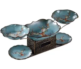 Đĩa Hoa Quả Bánh Mứt Kẹo 5 Ngăn Sang Trọng Kèm Hộp Giấy - Khay Đựng Bánh Kẹo Gốm Sứ Cao Cấp, Phù Hợp Trang Trí Bàn Ăn