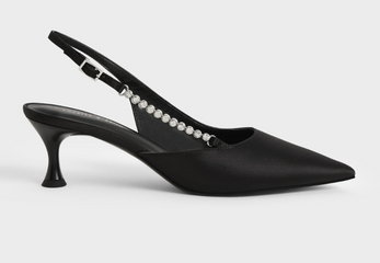 Black Adel Recycled Polyester Gem-Strap Slingback Pumps, CHARLES & KEITH