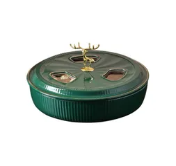 Khay Gốm Sứ Đựng Bánh Mứt Kẹo Hình Tròn Núm Hươu - 4 Ngăn Tiện Lợi Trang Trí Bàn Dịp Tết