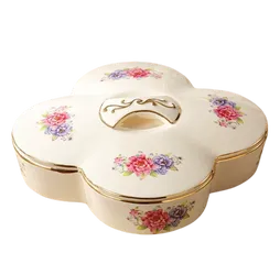 Khay Sứ Đựng Bánh Kẹo Hoạ Tiết Hoa Hồng Sang Trọng - Gốm Sứ Cao Cấp Trang Trí Bàn Phòng Khách Kèm Thức Ăn Ngọt Mứt Tết