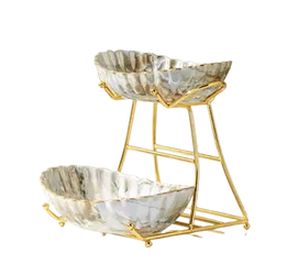 Khay sứ đựng bánh kẹo nhiều tầng vân đá viền vàng - Khay trang trí sang trọng cho bữa tiệc và không gian quán cà phê