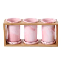 Set ống đựng đũa sứ hồng cao cấp kèm kệ gỗ và khay hứng nước - Dụng cụ nhà bếp đẹp mắt, sang trọng