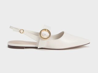 Giày bệt Charles & Keith Buckled Strap Slingback Flats CK1-70380974 White