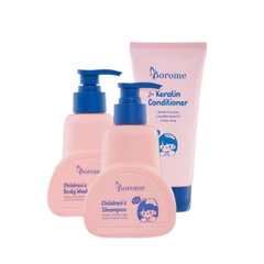 Bộ 3 Sản Phẩm Gội Xả và Sữa Tắm Cho Bé Borome - Công Thức Dịu Nhẹ, An Toàn Cho Trẻ Từ 3-15 Tuổi, Không Chứa Cồn, Không Cay Mắt
