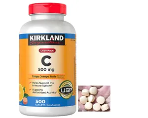 Viên Nhai Vitamin C 500mg Kirkland Signature - Hỗ trợ miễn dịch, 500 viên - Sản phẩm chính hãng từ Mỹ