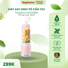 Máy xay sinh tố cầm tay Nagakawa NAG0826 - Mini tiện lợi 300ml, công suất 35W, pin 1500mAh, lưỡi dao inox 304, bảo hành 12 tháng