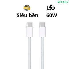 Cáp sạc nhanh bọc dù 60W Type C cho điện thoại Android, iPhone 15, Samsung, LG, Sony - Chống rối, bảo hành 1 đổi 1
