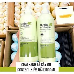 Xanh Lá - Vàng- Cặp Gội Xả Biotin & Collagen Voudioty Dành Cho Tóc Dầu 1000ml