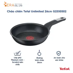 Chảo Chiên Tefal G2550502 - 26cm Chống Dính Titanium với Công Nghệ Thermo-Signal, Thích Hợp Mọi Loại Bếp