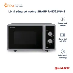Lò Vi Sóng Nướng Sharp R-G322VN-S 23 Lít, Công Suất 800W/1000W - Tiện Lợi Hâm Nóng và Rã Đông Thực Phẩm, Bảo Hành 12 Tháng
