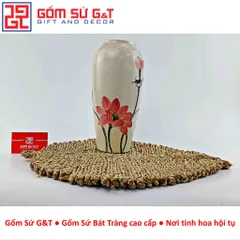 Lọ Hoa Gốm Sứ Trang Trí Dáng Bom Men Cát Vẽ Sen - Vật Phẩm Phong Thủy Tinh Tế cho Nội Thất