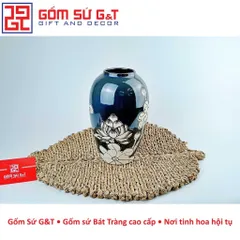 Lọ Hoa Trang Trí Gốm Sứ G&T Dáng Xoài Vẽ Sen Nổi - Vật Phẩm Phong Thủy Sang Trọng, Tạo Điểm Nhấn Cho Không Gian