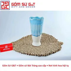 Lọ Hoa Trang Trí Chân Ly Thấp Men Xanh Cát Trắng - Gốm Sứ G&T Phong Thủy Sang Trọng, Tạo Điểm Nhấn Cho Không Gian