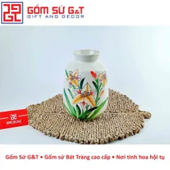 Lọ Hoa Gốm Sứ Họa Tiết Hoa Loa Kèn Dáng Phích Vuông - Vật Phẩm Phong Thủy Sang Trọng, Quà Tặng Ý Nghĩa