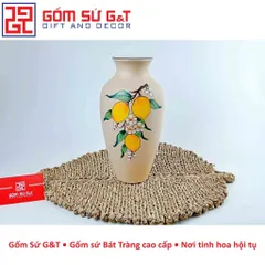 Lọ Hoa Gốm Sứ Dáng Đùi Dế Vẽ Cam - Vật Phẩm Phong Thủy Trang Trí Nhà Cửa, Quà Tặng Ý Nghĩa