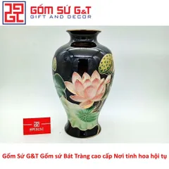 Lọ Hoa Sen Đài Vẽ Vàng Kim Gốm Sứ - Vật Phẩm Phong Thủy Sang Trọng, Quà Tặng Độc Đáo cho Nhà Cửa
