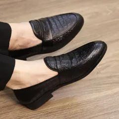 Giày Tây Nam Da Cá Sấu Chống Nhăn Đế Cao Su Đúc Khâu - Thời Trang Dễ Phối Đồ, Chống Trơn Trượt, Phong Cách Sang Trọng