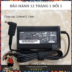 Sạc Laptop Acer 19V-2.37/3.42A 65W Chân Nhỏ (3.0mm*1.1mm) Zin Cho W700 S3 S5 S7 V3-331 V3-371 V3-372 - Bảo Hành 12 Tháng