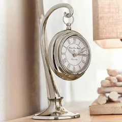 Đồng hồ để bàn cổ điển Loberon - Thiết kế sang trọng mạ bạc, mặt số La Mã, phong cách Shabby Chic phù hợp cho không gian sống