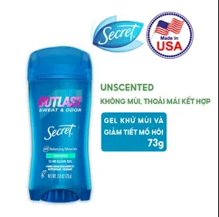 Lăn Khử Mùi Dạng Gel Secret Out Last - Không Mùi 73G, Giúp Ngăn Mùi Hiệu Quả, Thích Hợp Cho Da Nhạy Cảm, Duy Trì Cảm Giác Tươi Mát Suốt Ngày