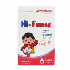 Sắt Hữu Cơ Lipofer Hi-Femax Dạng Nhỏ Giọt 30ml - Bổ Sung Sắt Cho Trẻ Từ 0-12 Tuổi, Ngăn Ngừa Thiếu Máu, Vị Ngon Dễ Uống