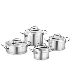 Bộ 4 Nồi Inox 18/10 Korkmaz Proline Nắp Kính - Chất Liệu Bền Đẹp, Đa Dạng Kích Thước Dành Cho Mọi Căn Bếp