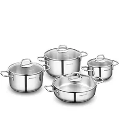 Bộ 4 Nồi Inox Korkmaz Perla Nắp Kính Đa Năng - Chống Dính, Dễ Vệ Sinh, Phù Hợp Mọi Loại Bếp, Giải Pháp Lý Tưởng Cho Gian Bếp Gia Đình