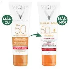 Kem Chống Nắng Vichy Capital Soleil 3in1 SPF50 50ml - Bảo Vệ Da, Giảm Lão Hóa, Dành Cho Da Nhạy Cảm, Chống UVA/UVB Tối Ưu