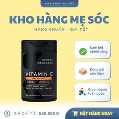Viên Uống Bổ Sung Vitamin C Sports Research 1000mg - Hỗ Trợ Miễn Dịch, 180 Viên - An Toàn, Không Chất Độc Hại
