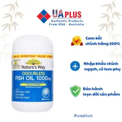 Dầu Cá Nature's Way Odourless Fish Oil 1000mg - Bổ Sung EPA, DHA Tốt Cho Mắt và Não Bộ - Hộp 80 Viên