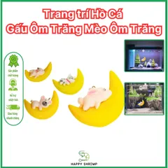 Trang trí Hồ Cá Gấu Ôm Trăng và Mèo Ôm Trăng - Phụ Kiện Dễ Thương Cho Bể Cá Thủy Sinh, Chất Liệu Resin An Toàn